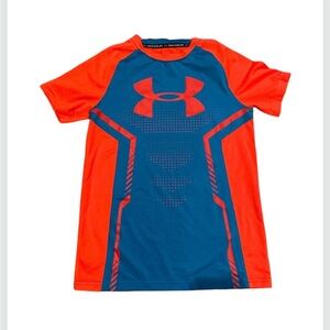 Under Armour Boys HeatGear Fitted T-Shirt Size L Blue Red Athletic Top